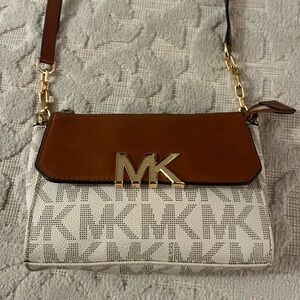 Michael Kors Tan and White Crossbody Bag